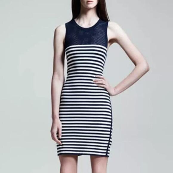 Rag & Bone Nautical Striped Mini Dress Perforated Women's Navy White Size Small - Picture 1 of 5